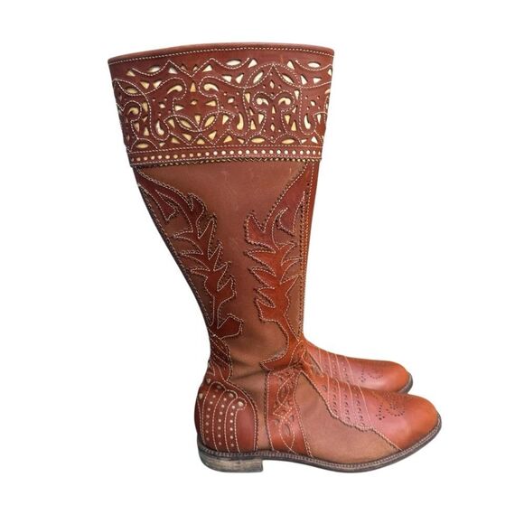 Artisan Tooled Leather Tall Western Riding Boots 9.5 - Picture 2 of 9